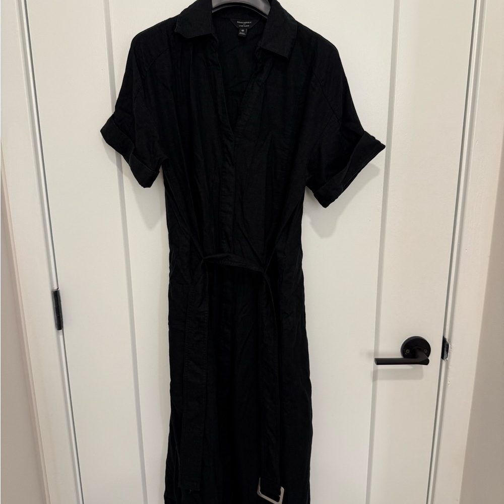 Banana Republic Black Linen Belted Dress